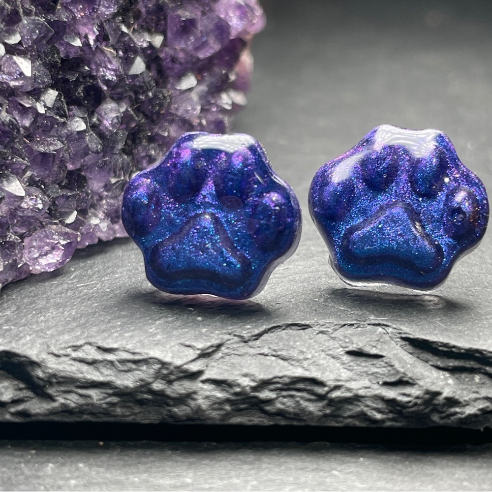 2/$18 Custom Purple Glitter Paw Stud Earrings Hand Crafted
